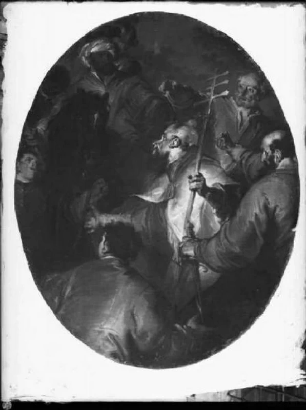 Incontro fra Attila e Papa Leone Magno alla presenza dei SS. Pietro e Paolo - Giuseppe Bazzani, Sailetto, Chiesa parrocchiale di S. Leone Magno